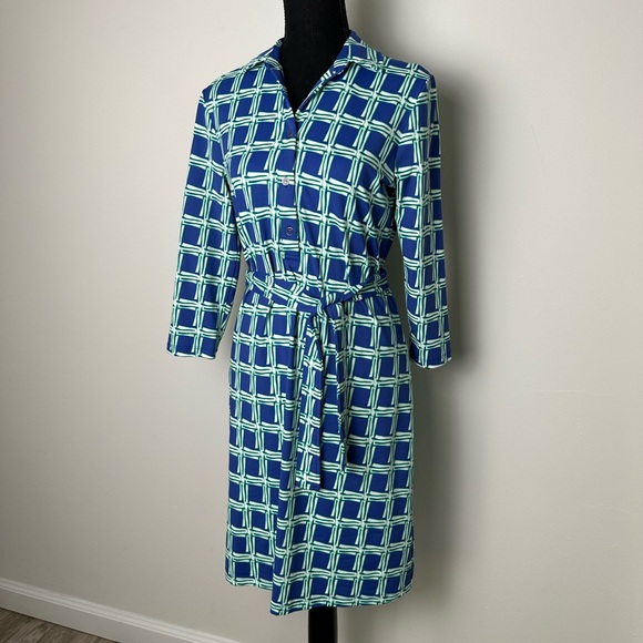 NWOT J. McLaughlin Blue and Green Bamboo print Dress - Picture 3 of 7